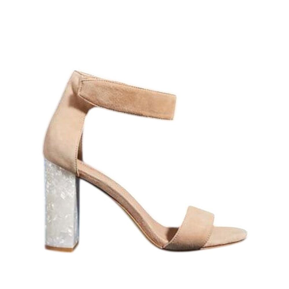 Jeffrey Campbell Lindsay Heels 3.5" sz 10 Suede Leather Nude Lucite Sparkle Heel - Picture 1 of 10